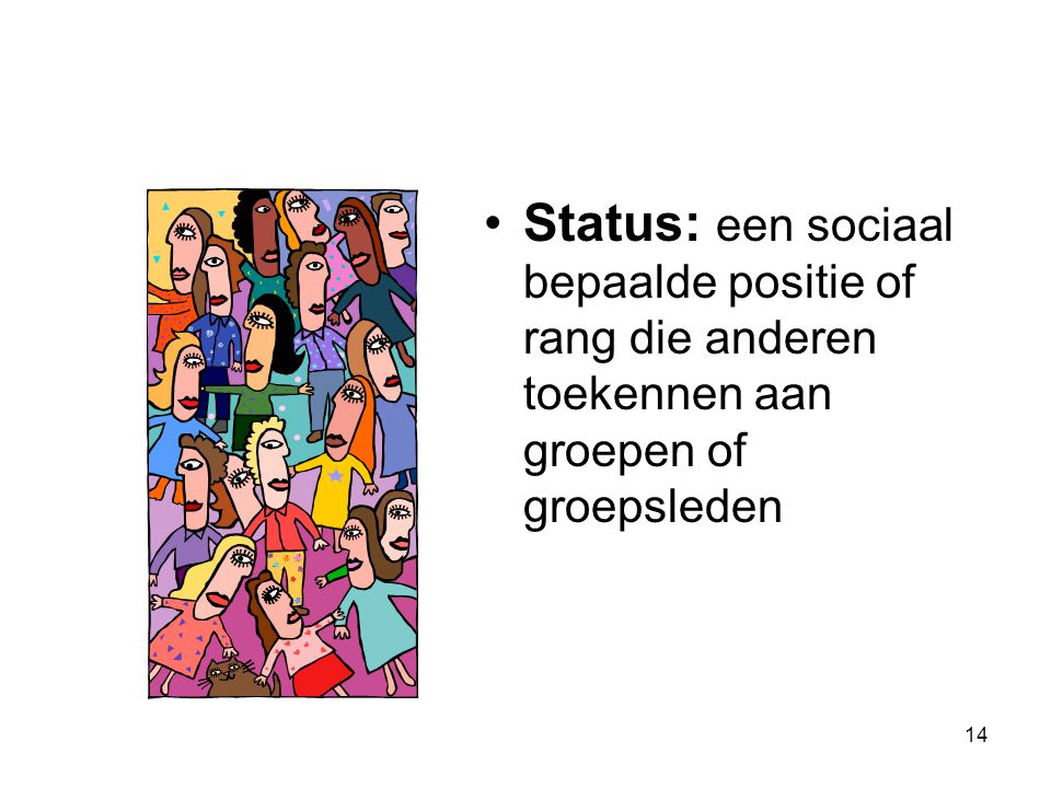 Status: een sociaal bepaalde positie of rang die anderen toekennen aan groepen of groepsleden