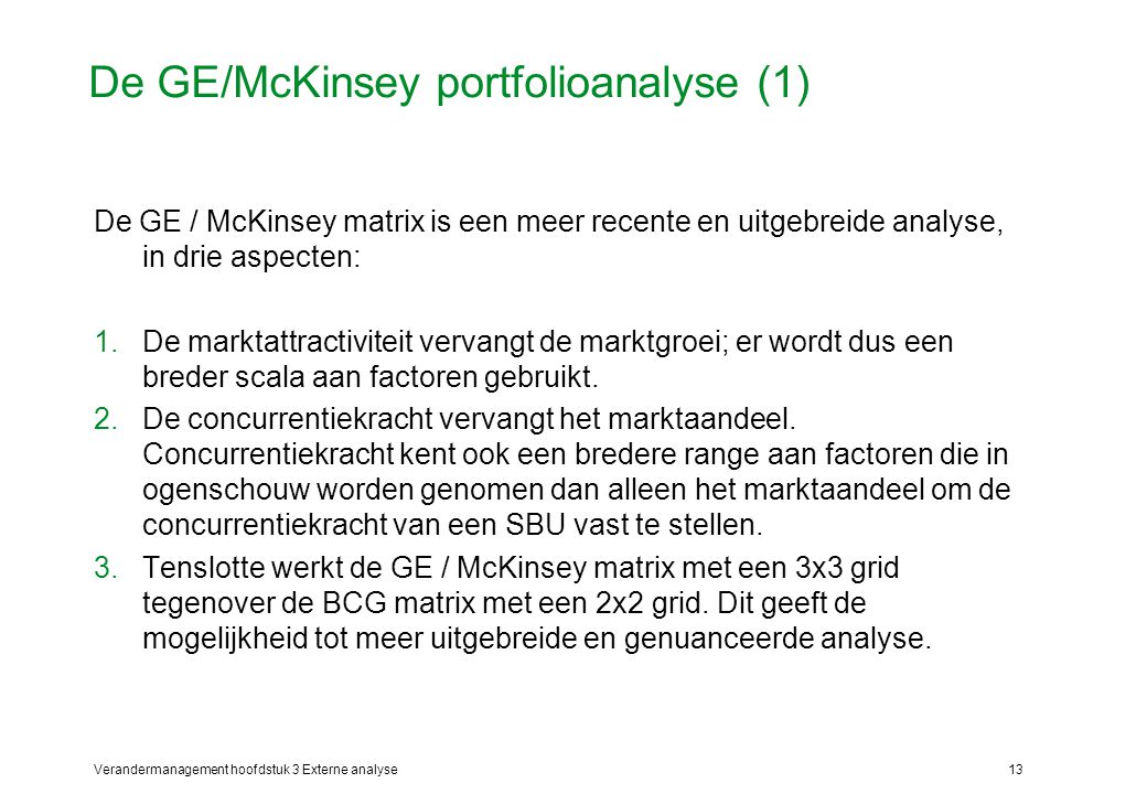 De GE/McKinsey portfolioanalyse (1)