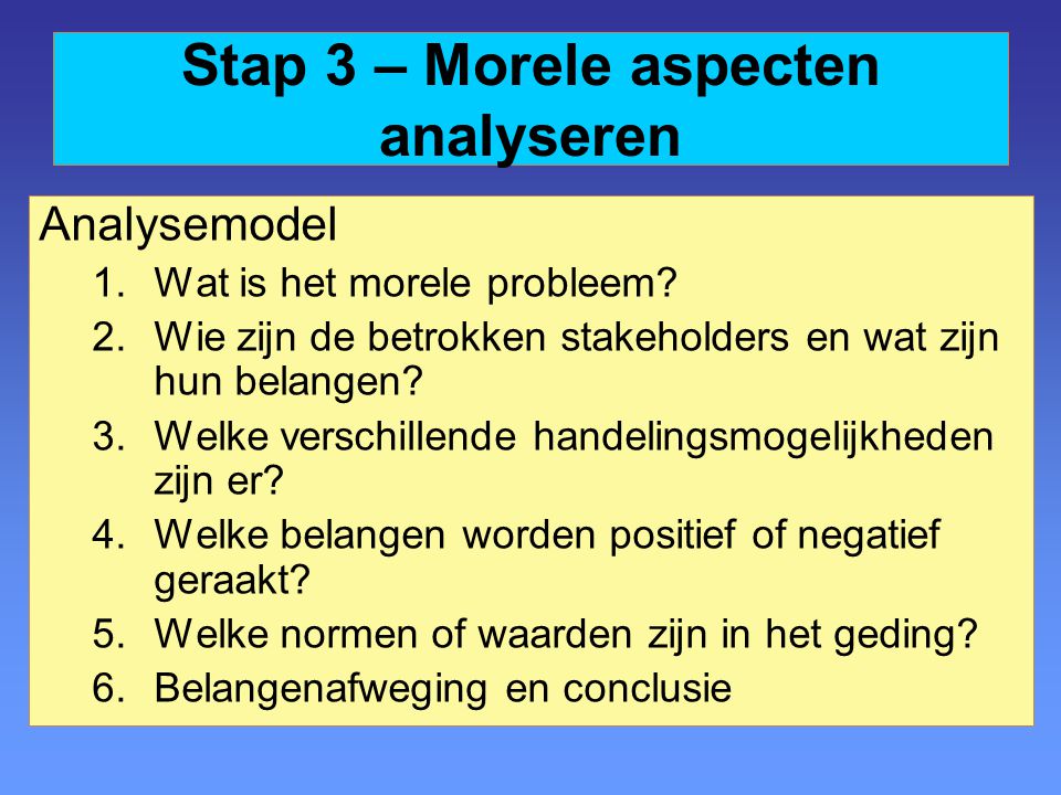 Stap 3 – Morele aspecten analyseren
