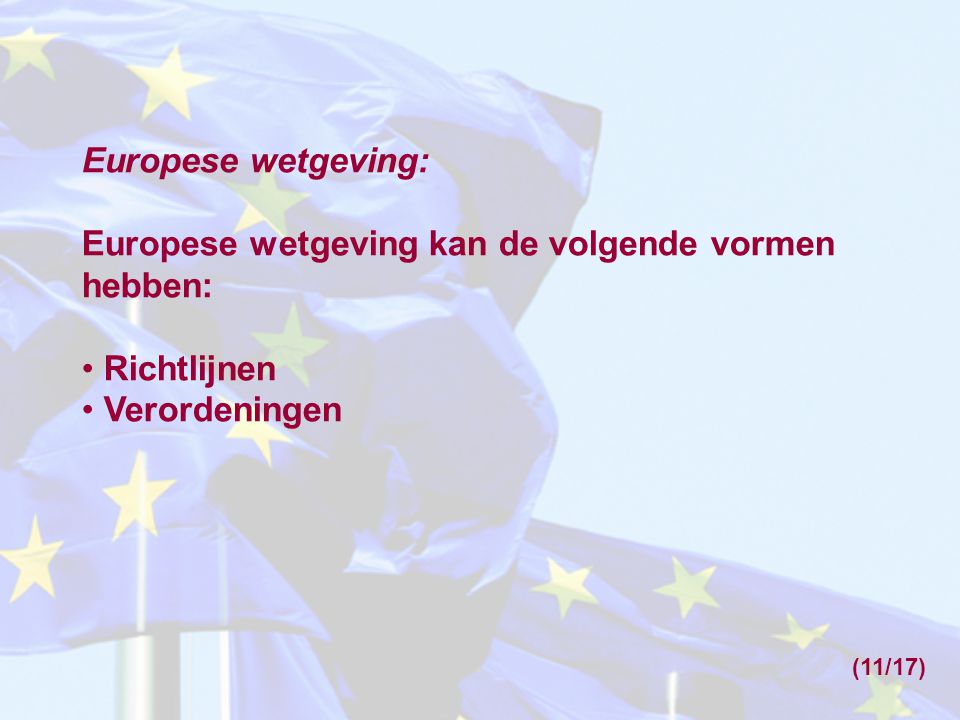 Europese wetgeving kan de volgende vormen hebben: