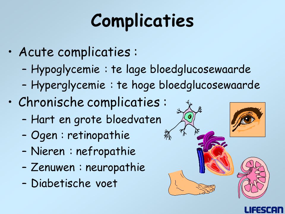 Complicaties Acute complicaties : Chronische complicaties :