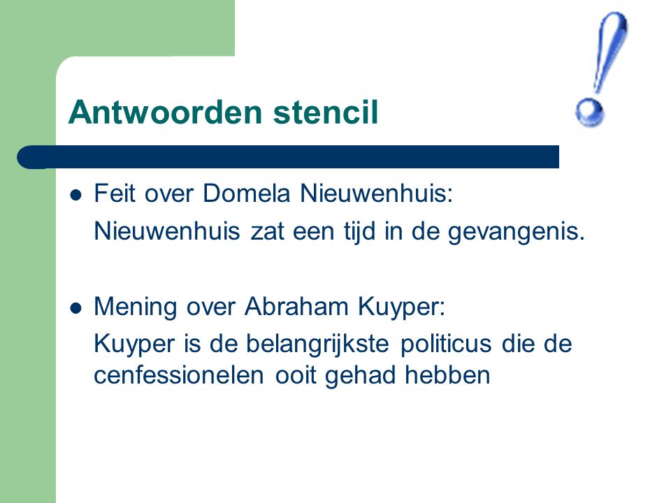 Antwoorden stencil Feit over Domela Nieuwenhuis: