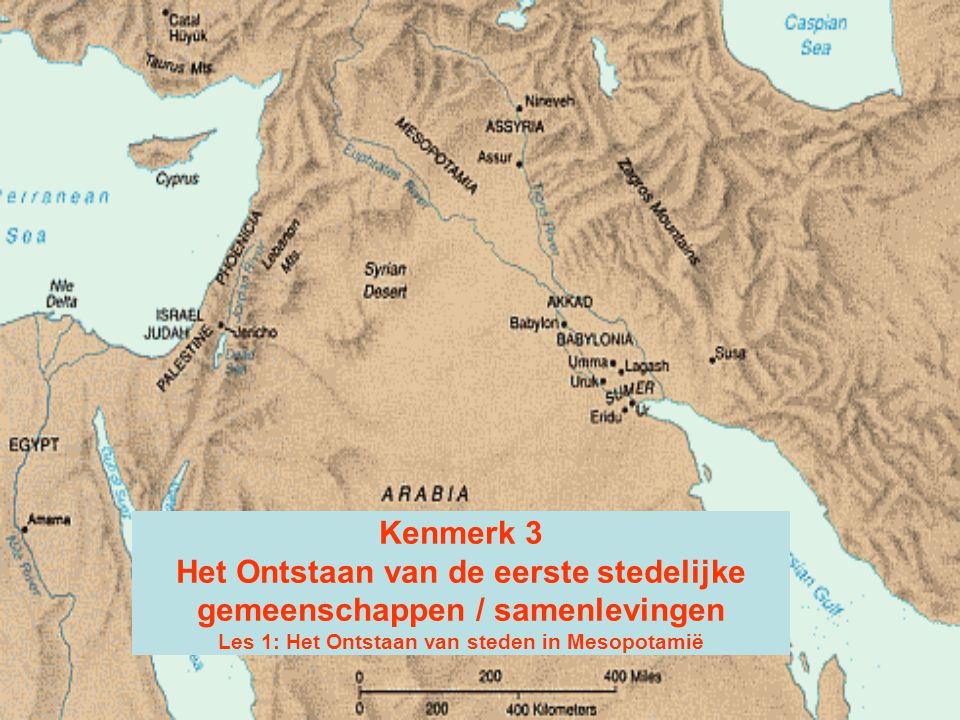 Kenmerk 3 Het Ontstaan van de eerste stedelijke gemeenschappen / samenlevingen Les 1: Het Ontstaan van steden in Mesopotamië