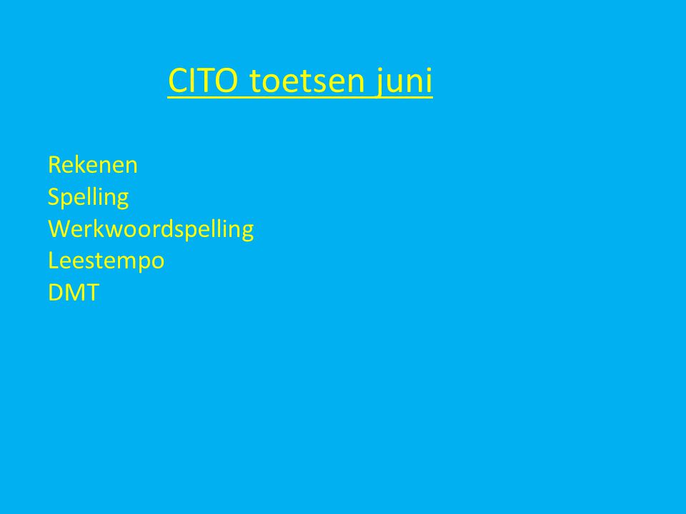 CITO toetsen juni Rekenen Spelling Werkwoordspelling Leestempo DMT