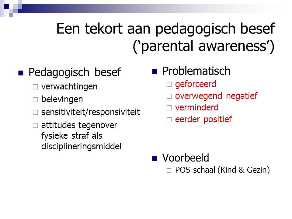 Een tekort aan pedagogisch besef (‘parental awareness’)