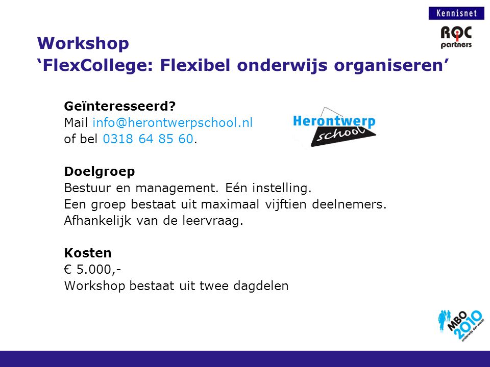 Workshop ‘FlexCollege: Flexibel onderwijs organiseren’