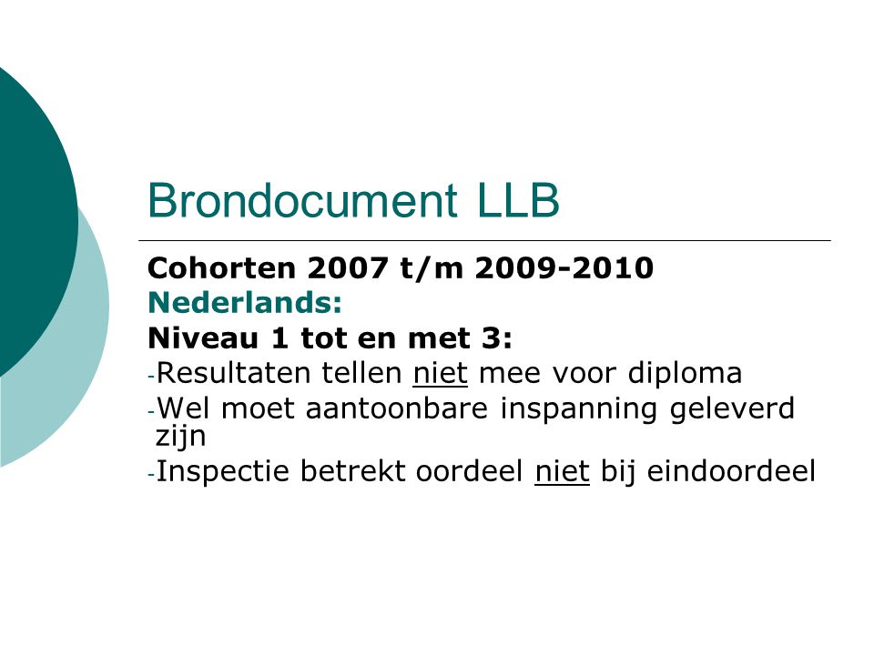 Brondocument LLB Cohorten 2007 t/m Nederlands: