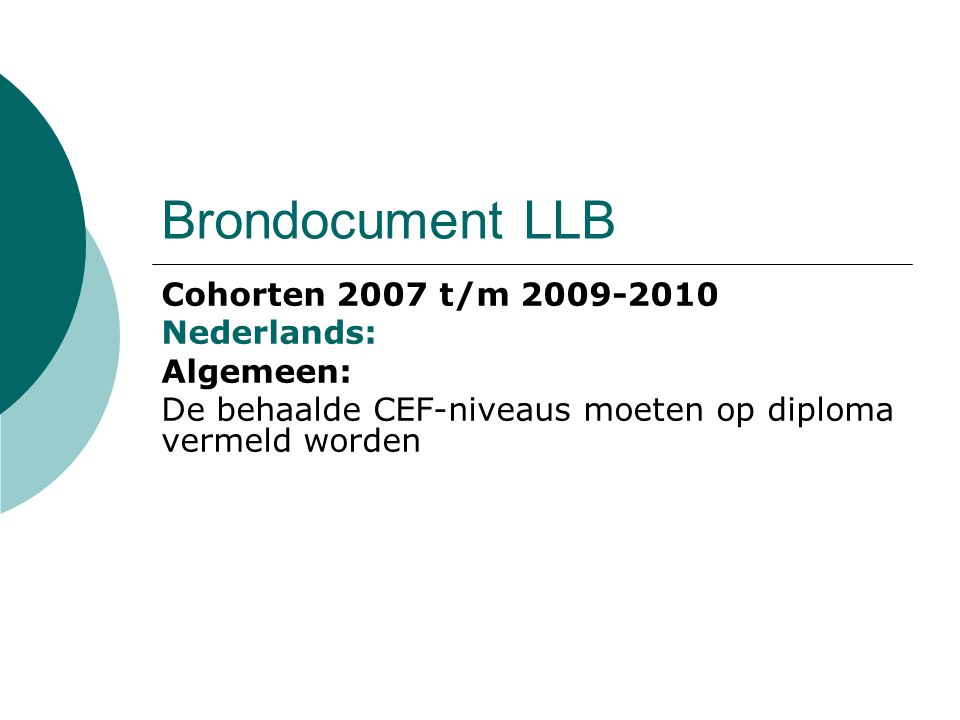 Brondocument LLB Cohorten 2007 t/m Nederlands: Algemeen: