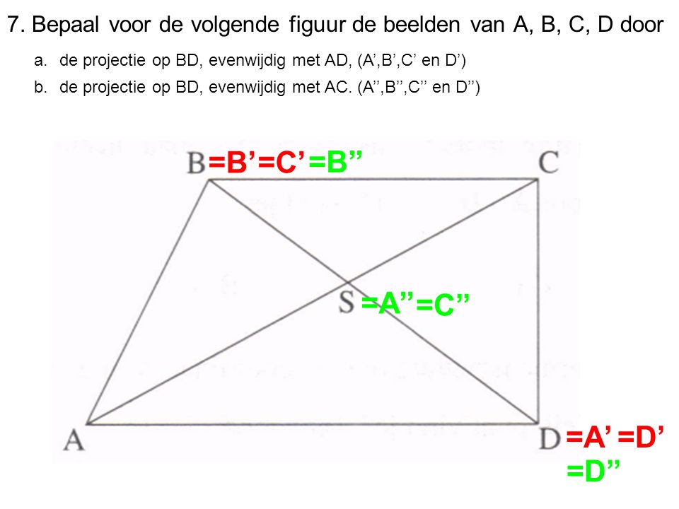7. Bepaal voor de volgende figuur de beelden van A, B, C, D door