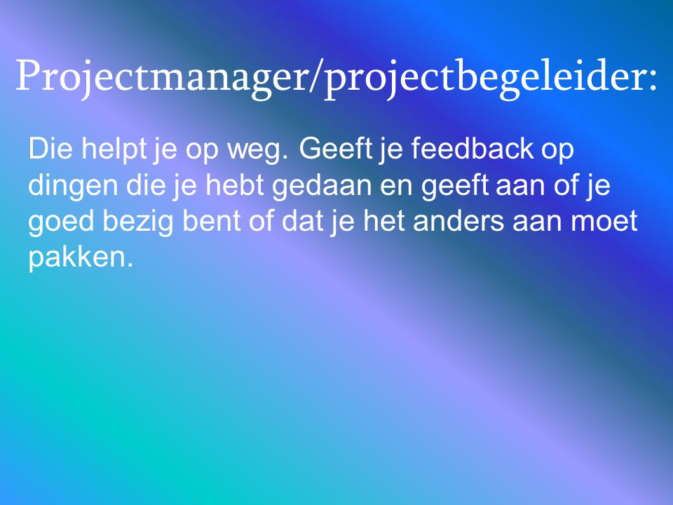 Projectmanager/projectbegeleider: