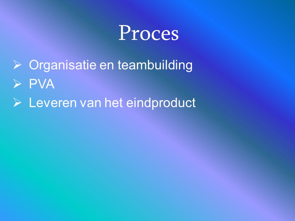 Organisatie en teambuilding PVA Leveren van het eindproduct