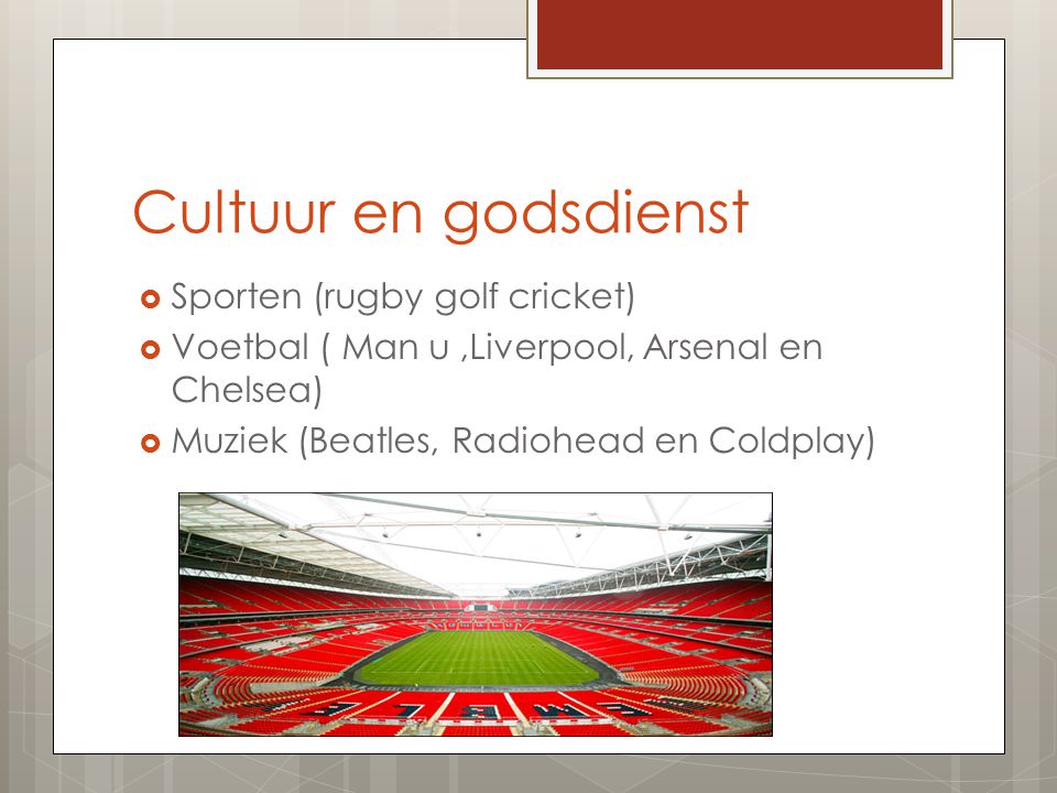 Cultuur en godsdienst Sporten (rugby golf cricket)