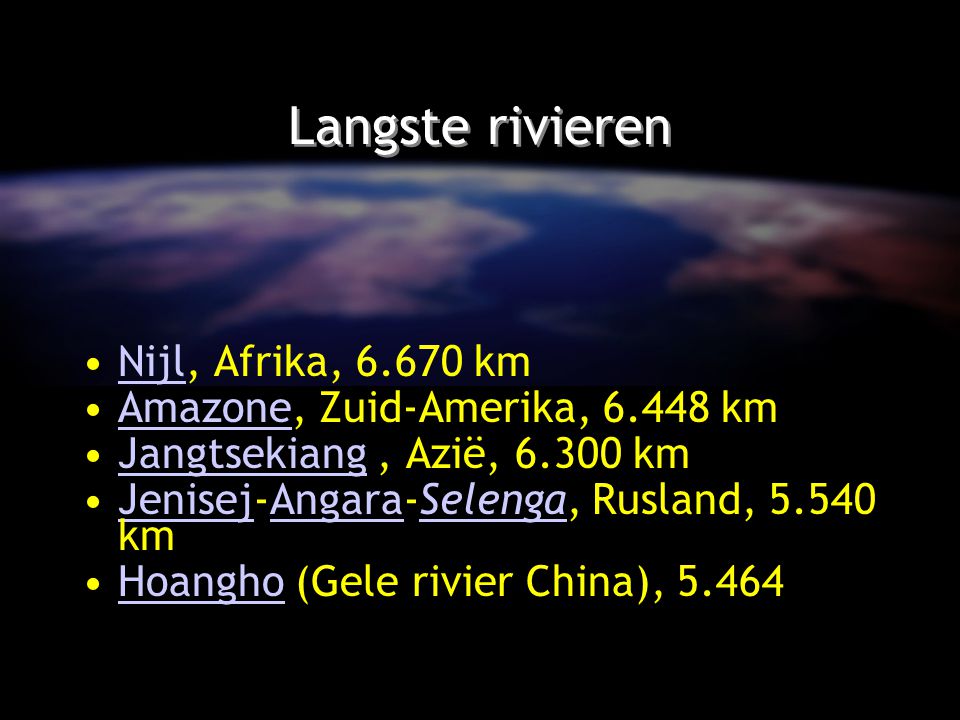 Langste rivieren Nijl, Afrika, km