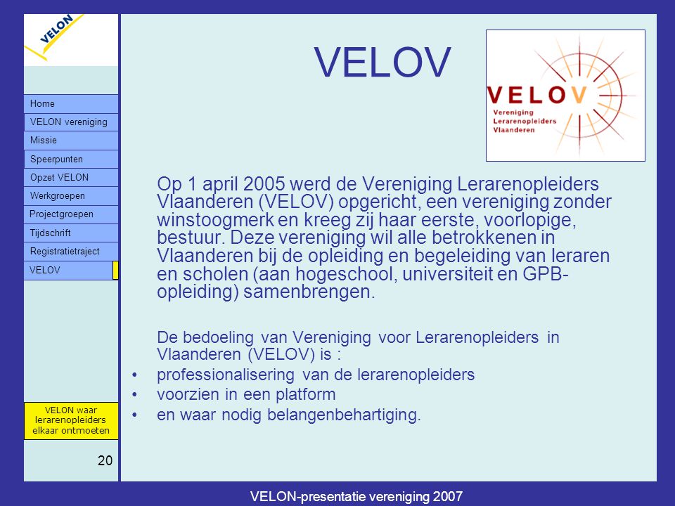 VELON-presentatie vereniging 2007