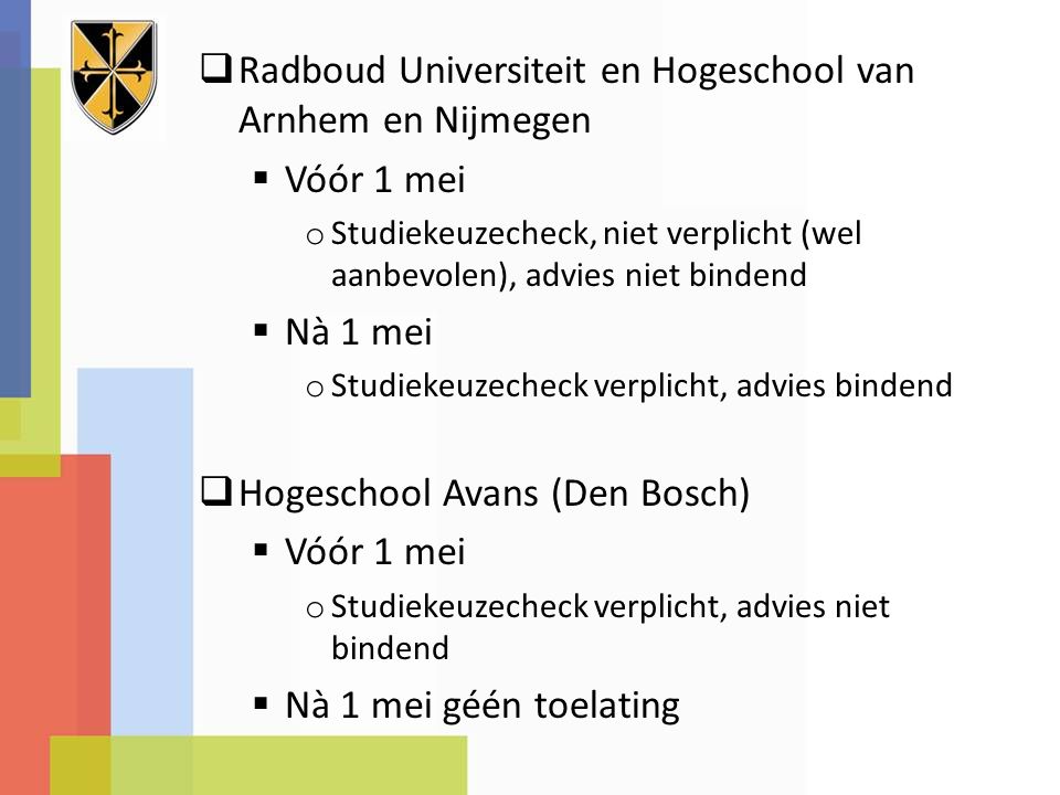 Radboud Universiteit en Hogeschool van Arnhem en Nijmegen Vóór 1 mei