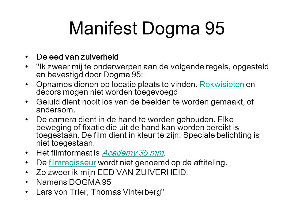 Manifest Dogma 95 De eed van zuiverheid