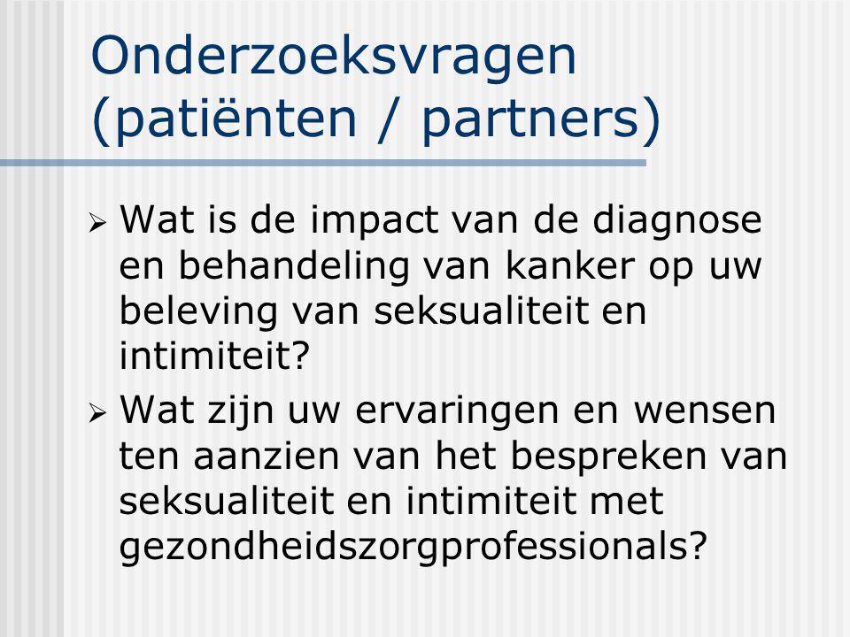 Onderzoeksvragen (patiënten / partners)