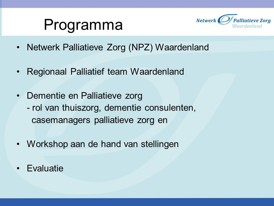 Programma Netwerk Palliatieve Zorg (NPZ) Waardenland