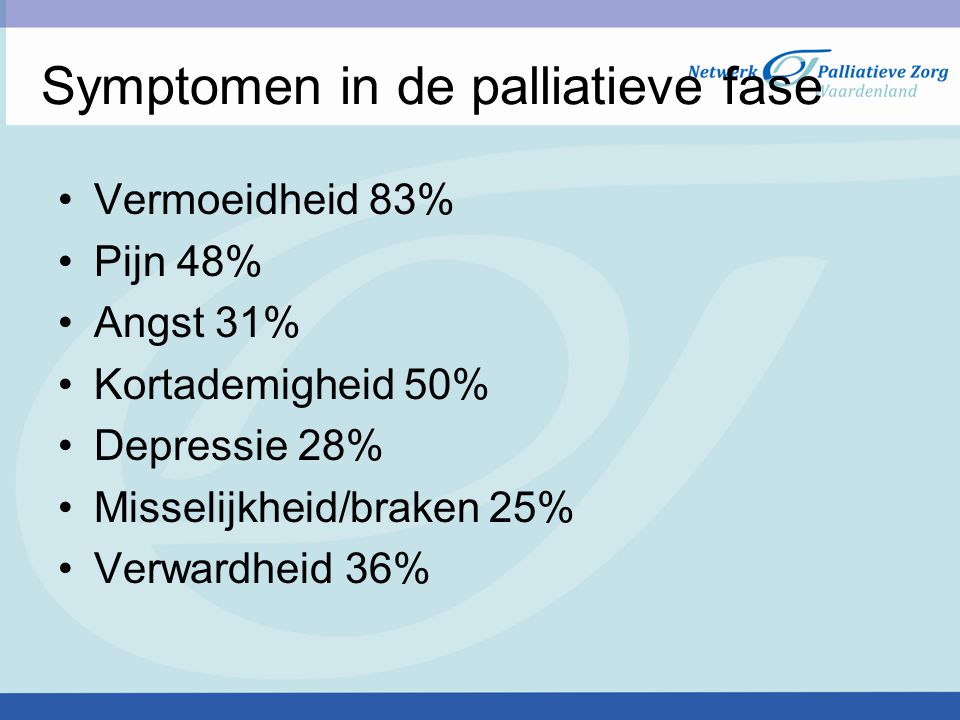 Symptomen in de palliatieve fase