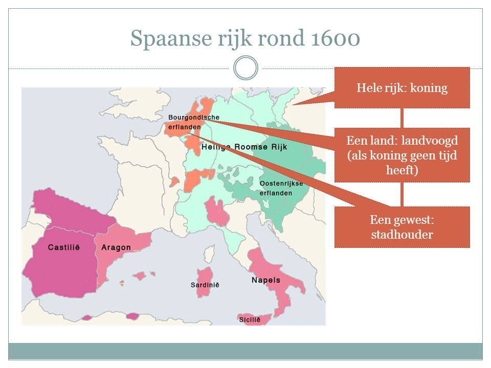 Spaanse rijk rond 1600 Hele rijk: koning