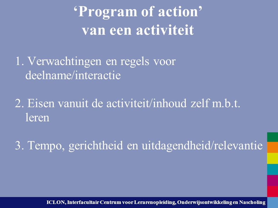 ‘Program of action’ van een activiteit