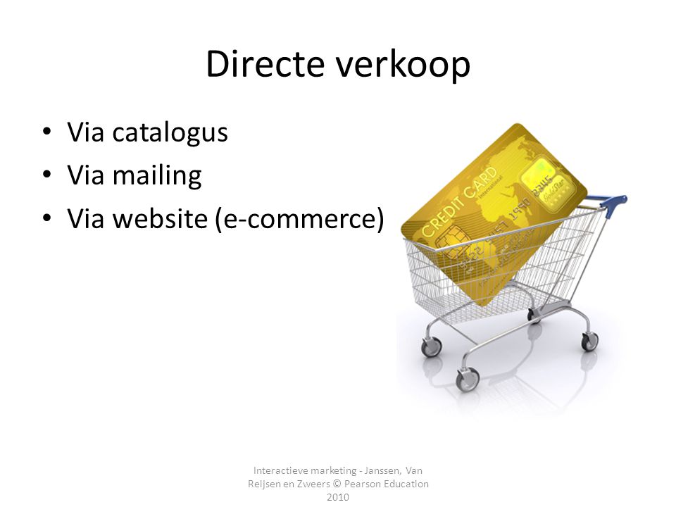 Directe verkoop Via catalogus Via mailing Via website (e-commerce)