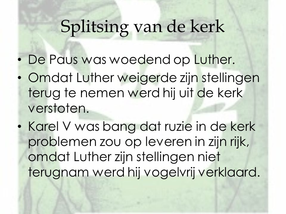 Splitsing van de kerk De Paus was woedend op Luther.