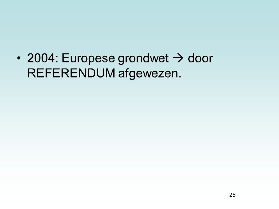 2004: Europese grondwet  door REFERENDUM afgewezen.