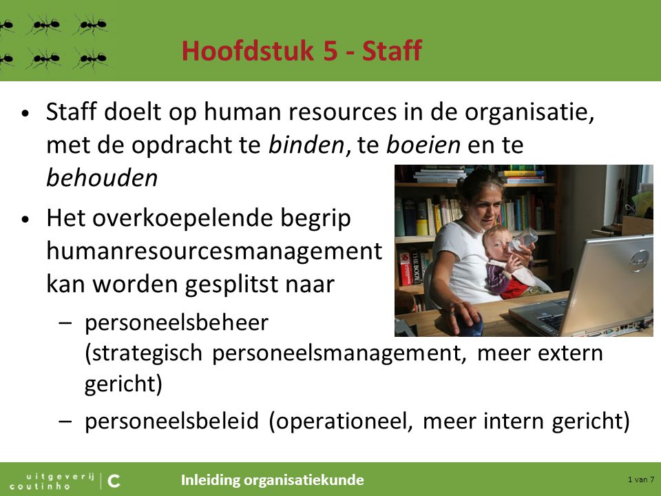 Hoofdstuk 5 - Staff Staff doelt op human resources in de organisatie, met de opdracht te binden, te boeien en te behouden.