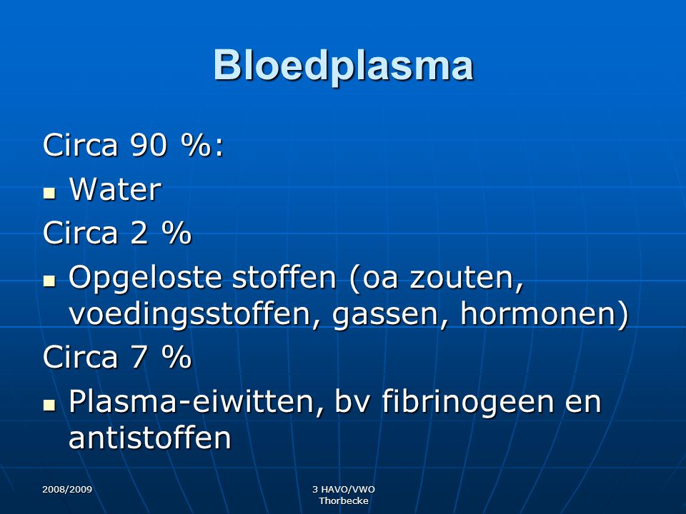 Bloedplasma Circa 90 %: Water Circa 2 %