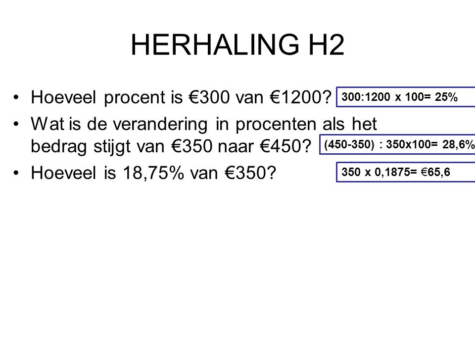 HERHALING H2 Hoeveel procent is €300 van €1200