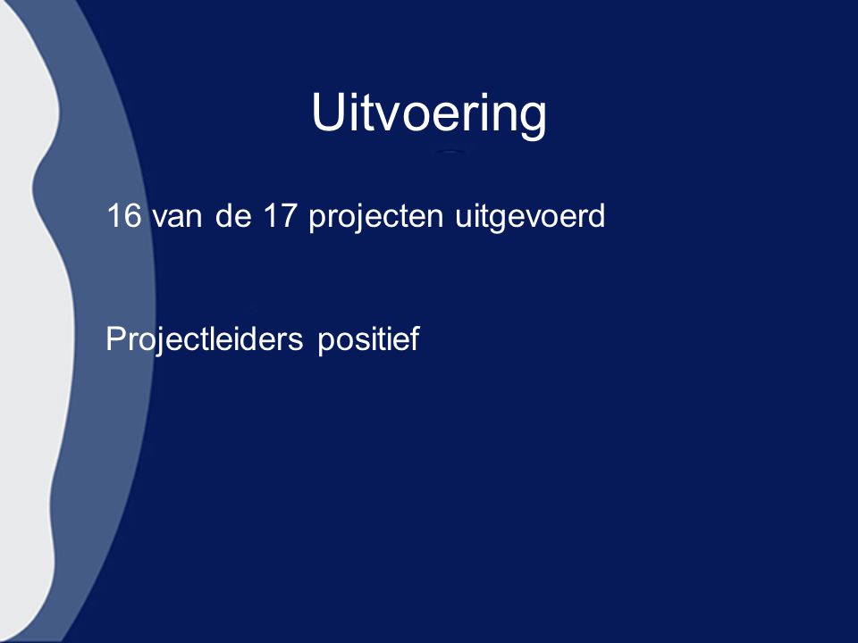 Uitvoering 16 van de 17 projecten uitgevoerd Projectleiders positief