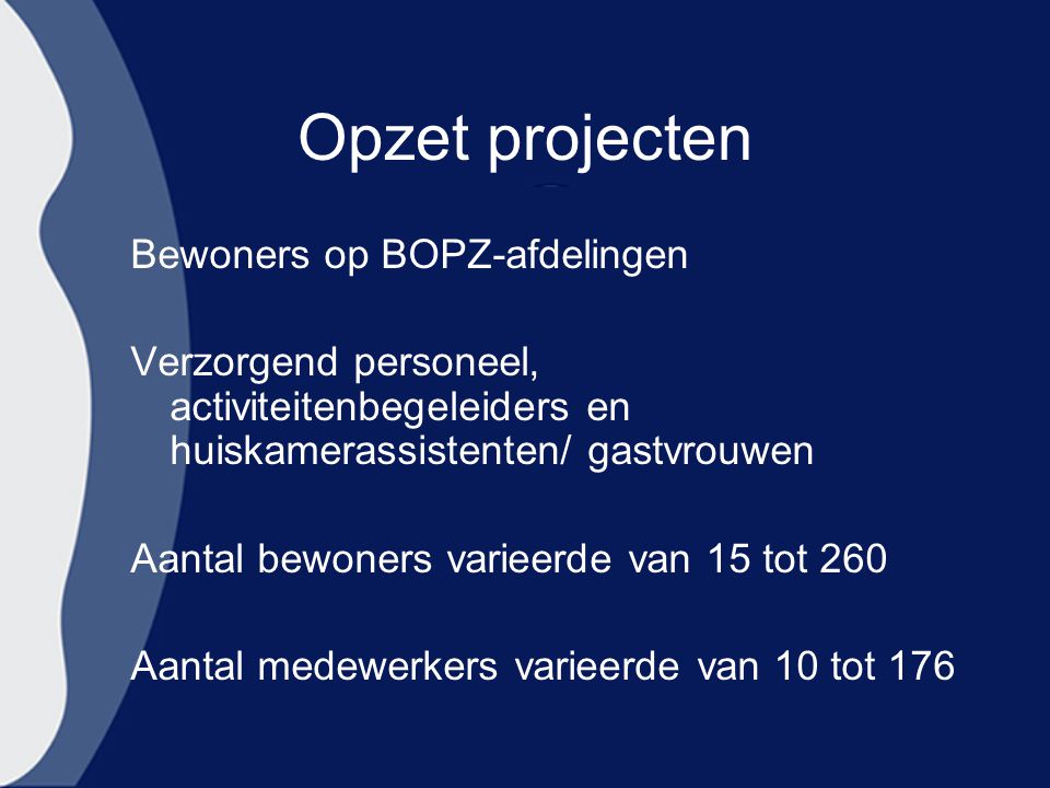 Opzet projecten Bewoners op BOPZ-afdelingen