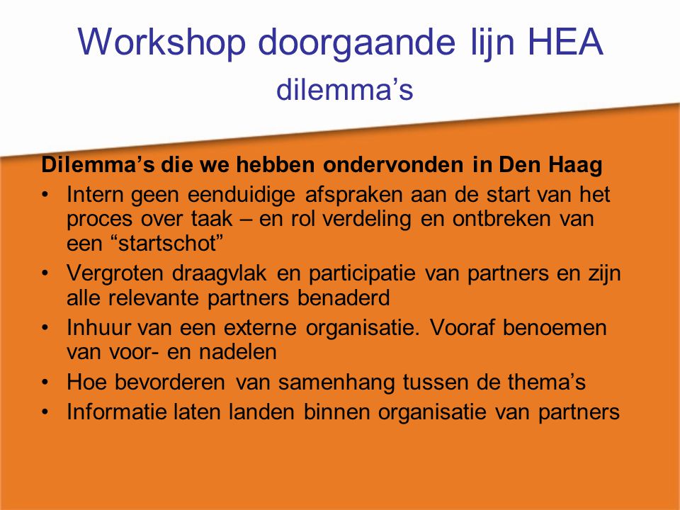 Workshop doorgaande lijn HEA dilemma’s