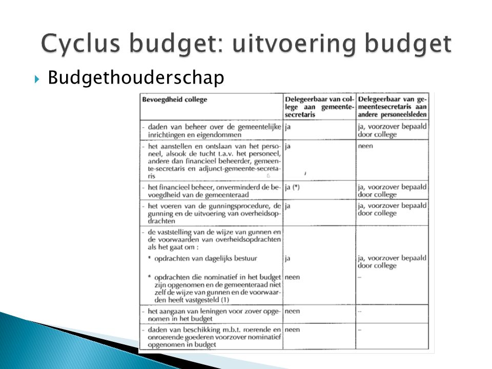 Cyclus budget: uitvoering budget