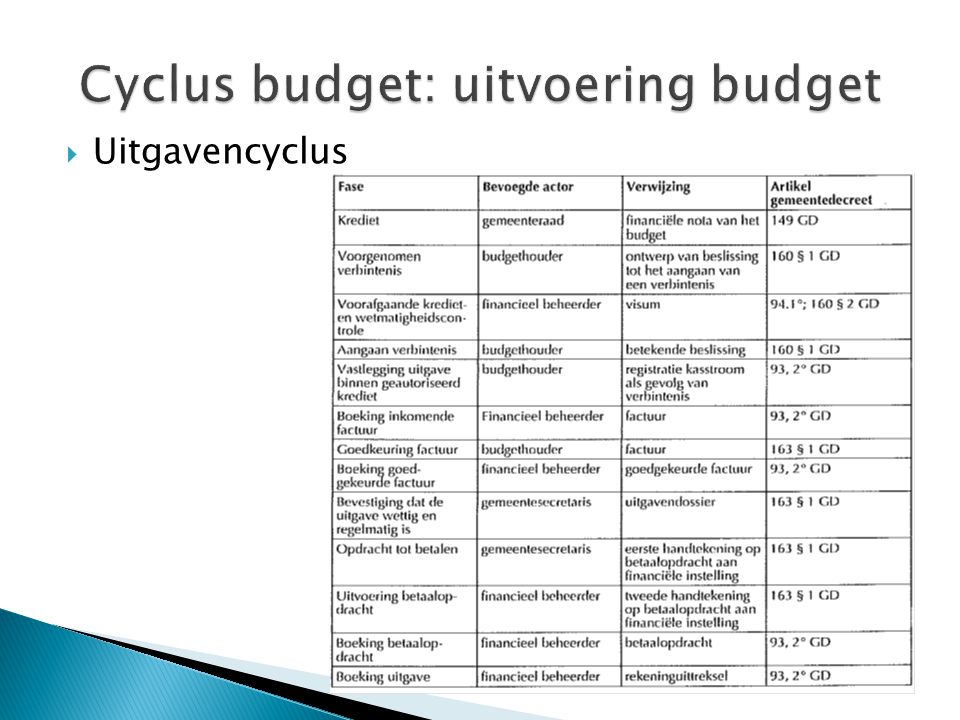 Cyclus budget: uitvoering budget