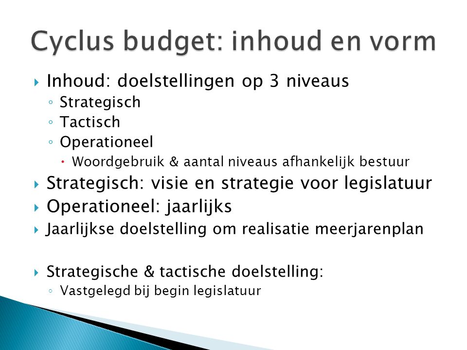 Cyclus budget: inhoud en vorm