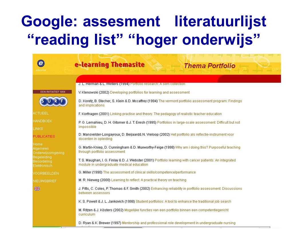 Google: assesment literatuurlijst reading list hoger onderwijs