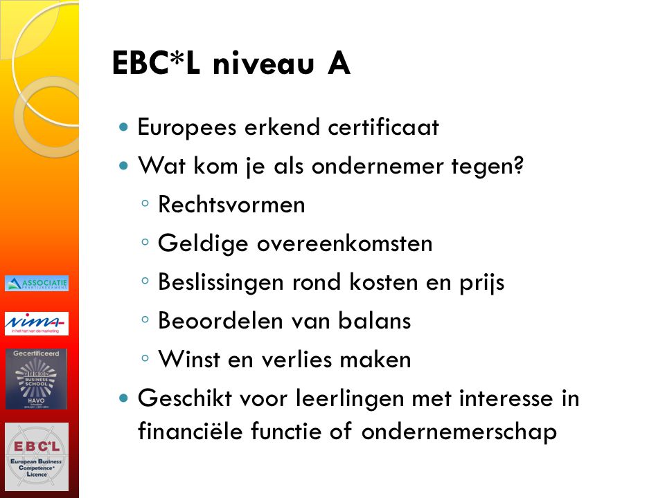EBC*L niveau A Europees erkend certificaat