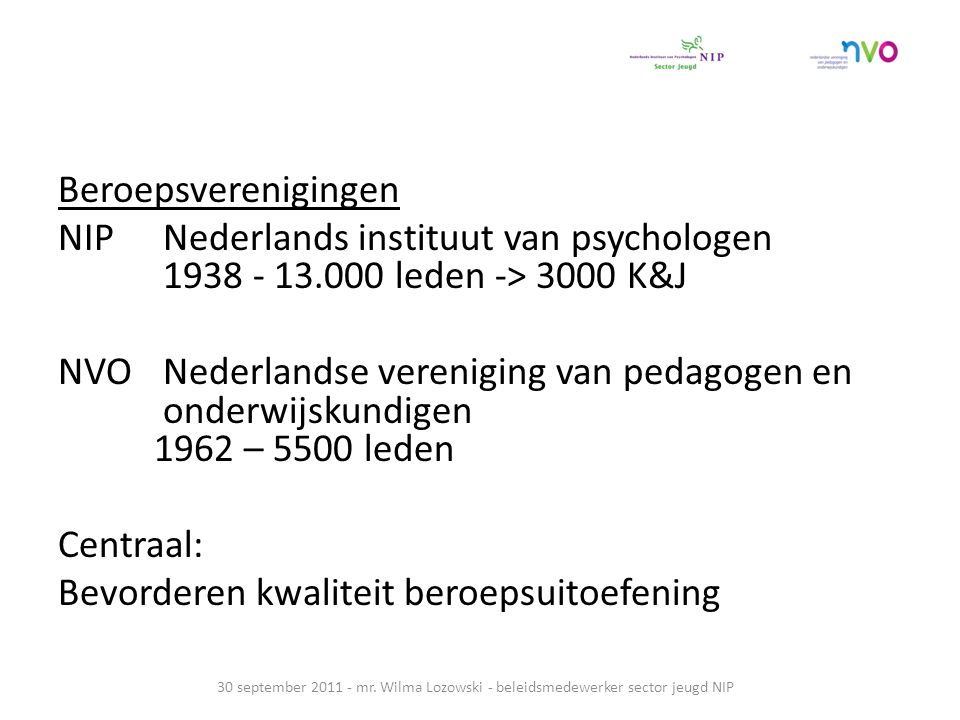 Beroepsverenigingen NIP Nederlands instituut van psychologen