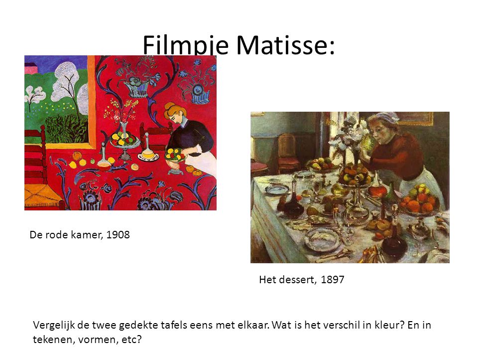 Filmpje Matisse: De rode kamer, 1908 Het dessert, 1897