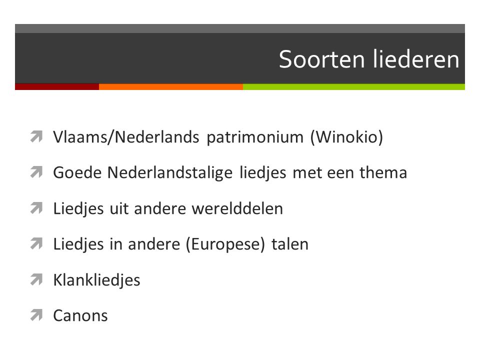 Soorten liederen Vlaams/Nederlands patrimonium (Winokio)