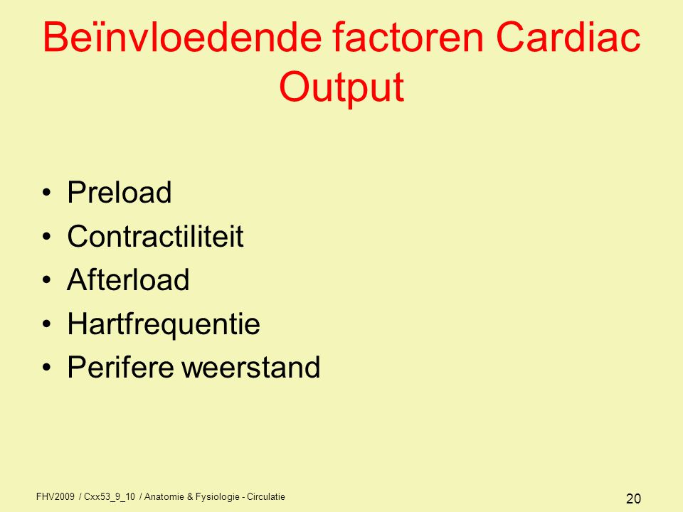 Beïnvloedende factoren Cardiac Output