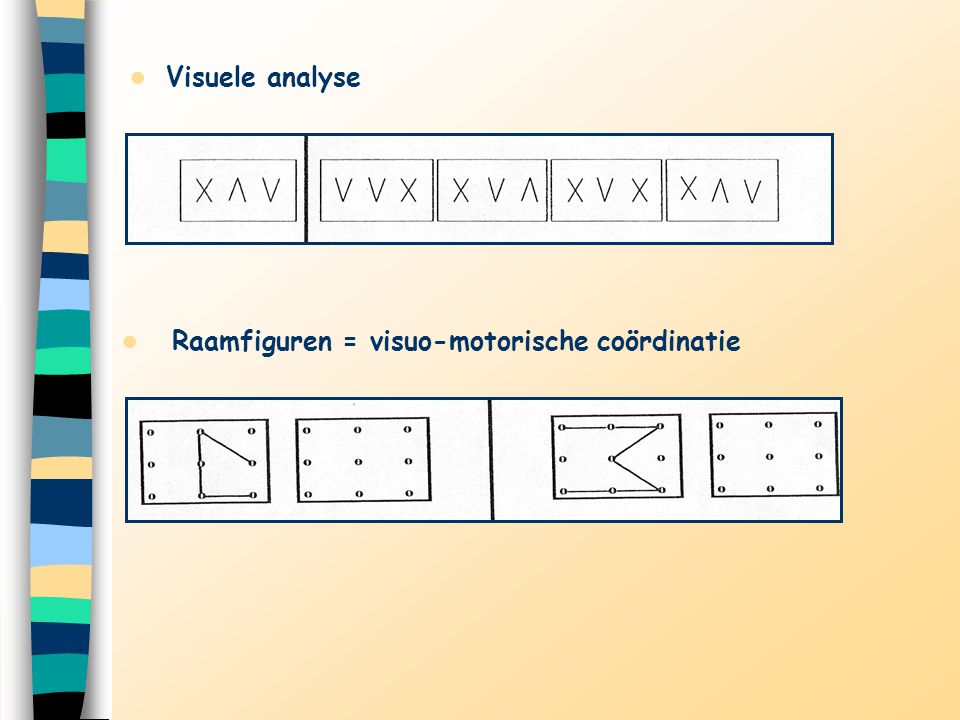 Visuele analyse Raamfiguren = visuo-motorische coördinatie