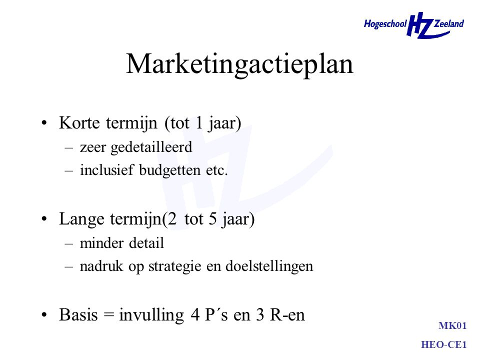 Marketingactieplan Korte termijn (tot 1 jaar)