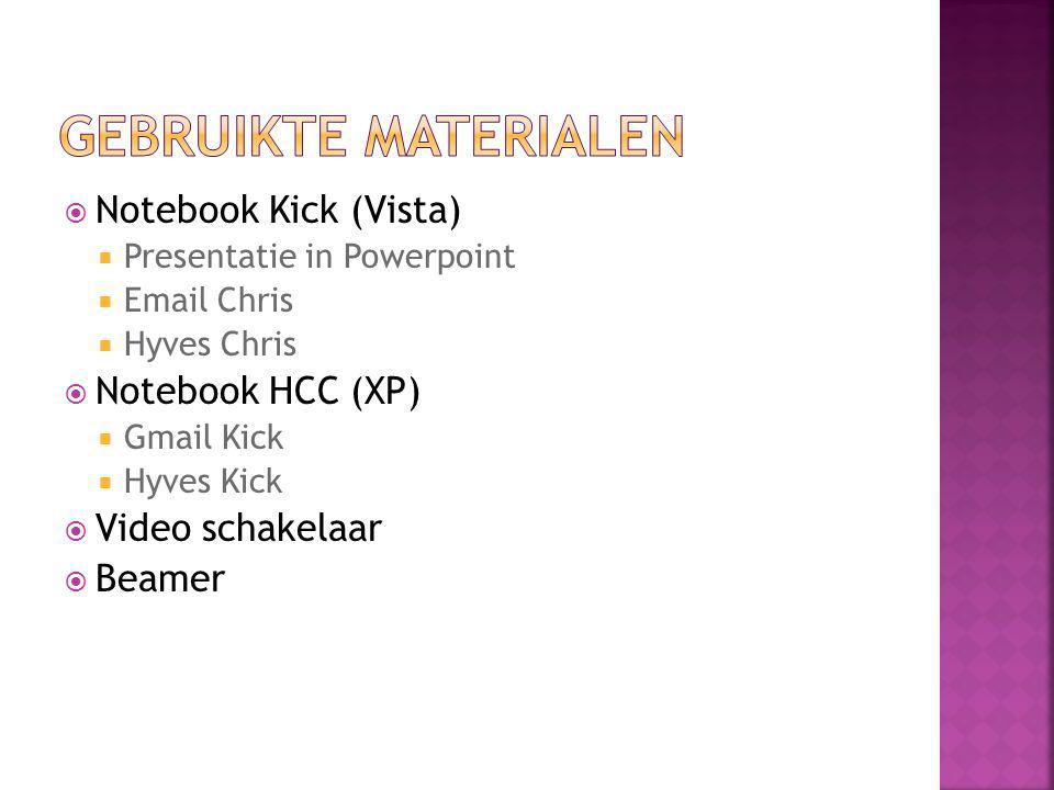 Gebruikte materialen Notebook Kick (Vista) Notebook HCC (XP)
