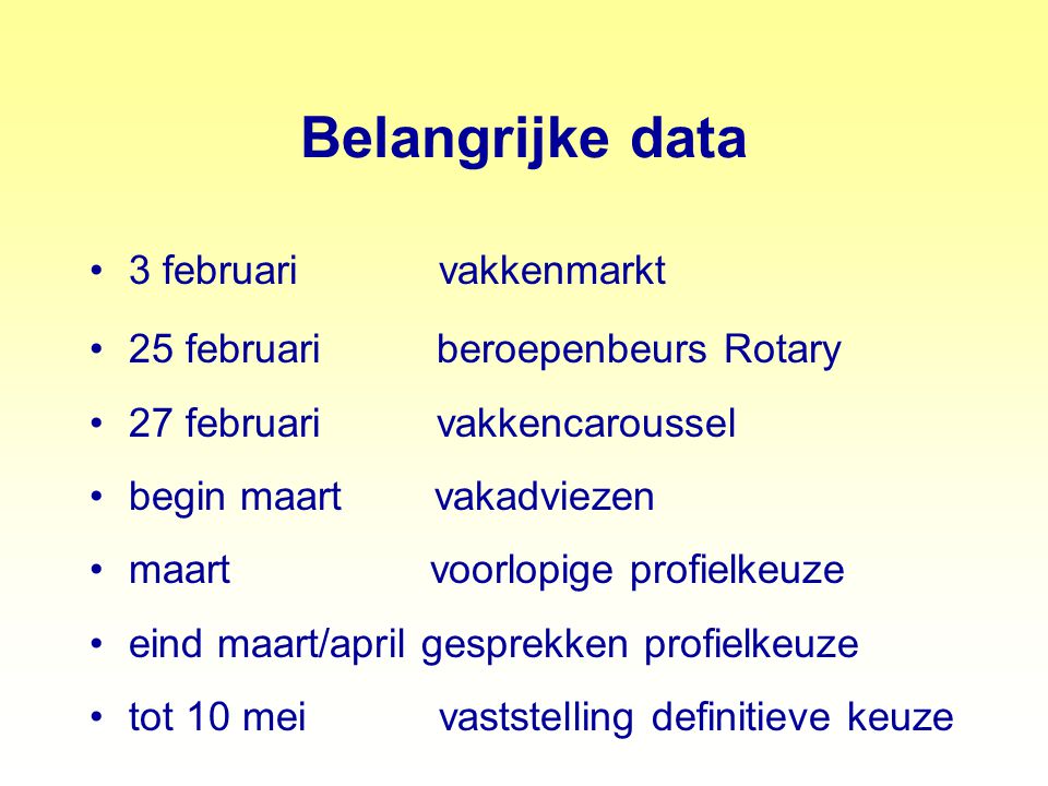 Belangrijke data 3 februari vakkenmarkt