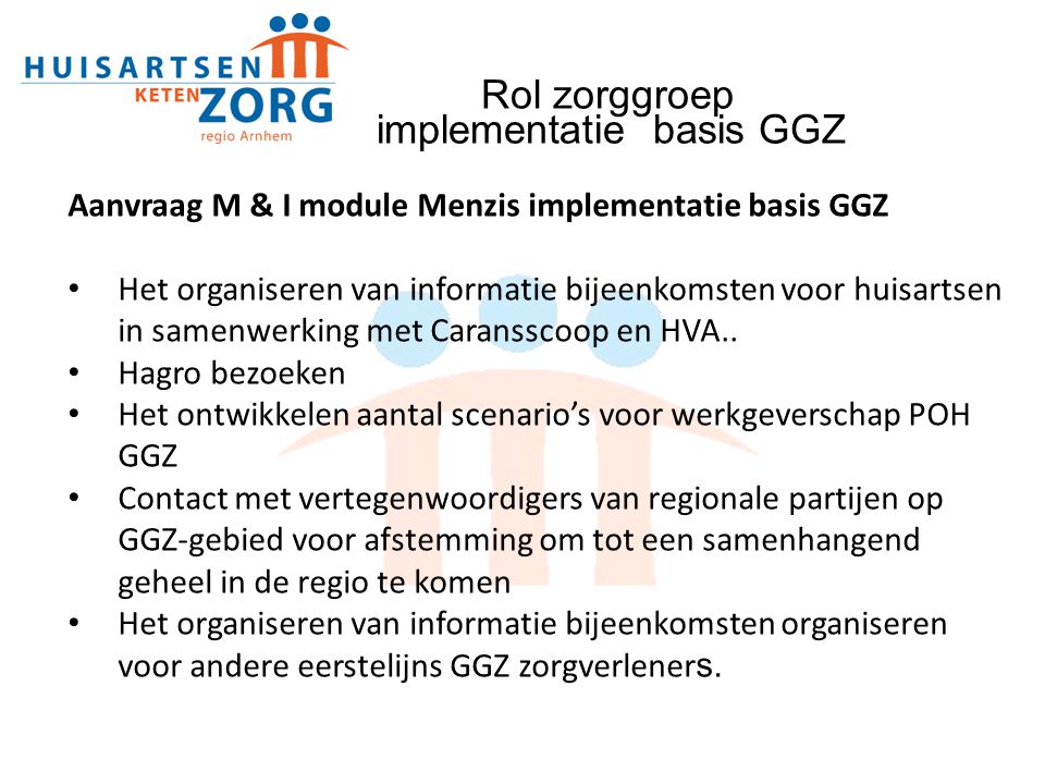 Rol zorggroep implementatie basis GGZ