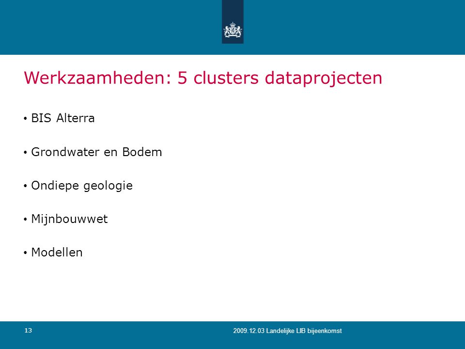 Werkzaamheden: 5 clusters dataprojecten