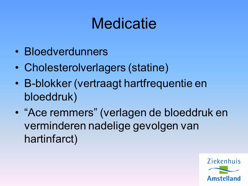 Medicatie Bloedverdunners Cholesterolverlagers (statine)